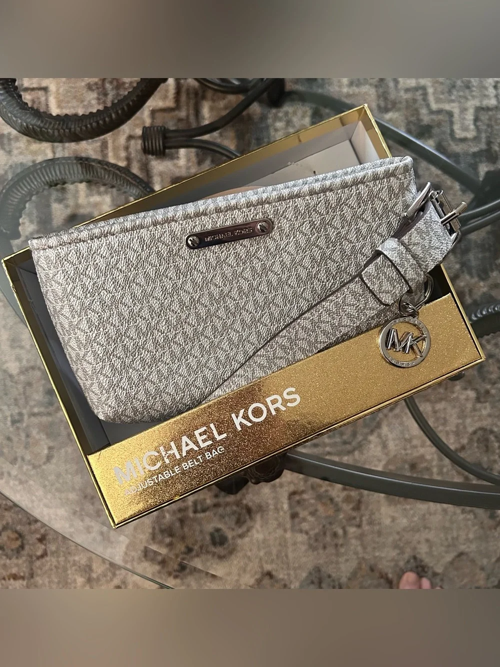 Michael Kors Metallic Silver MK Logo Belt Bag